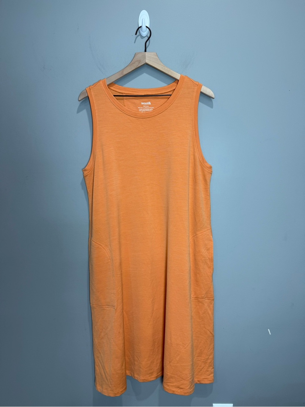 Wool& Merino Wool Orange Sleeveless Pocket Dress XL Long